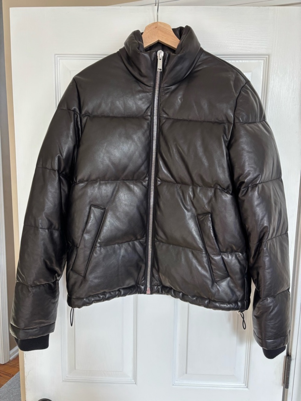 Alexander Wang Lambskin Leather Down Puffer Jacket in Black, Size 4, EUC